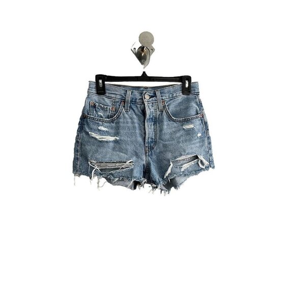 Levi’s 501 Distressed Medium Wash Size W26 Shorts Cut Off Denim - Picture 1 of 13